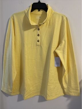 Croft Barrow Womens 2XL Yellow Half Button Pullover Fleece Sweater NWT! A1773